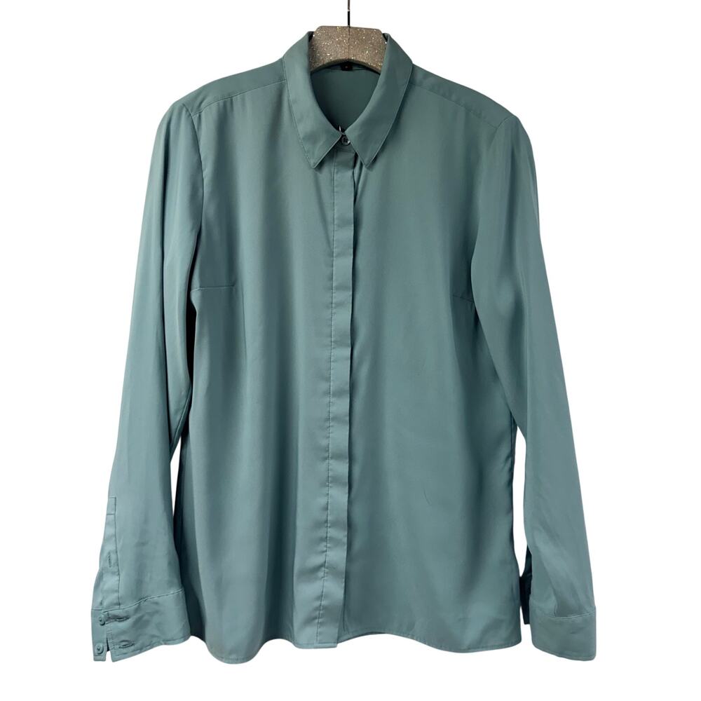 Express Relaxed Portofino Shirt Long Sleeve Hidden Button Medium Seafoam Green